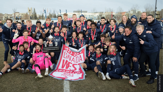 MRU Cougars men's soccer team after their victory at the Canada West Championship Nov 4 2023