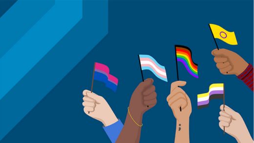 Animated hands waving the bisexual, transgender, intersex, non-binary and progressive pride flags